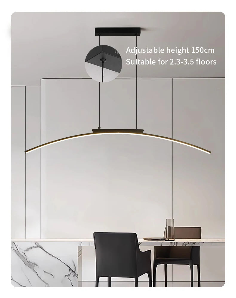 Contemporary Sleek LED Arc Adjustable Brightness Pendant Light with App Dimming – photo 9