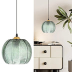 Nordic Striped Green Glass E27 Pendant Light Decorative Dining Room
