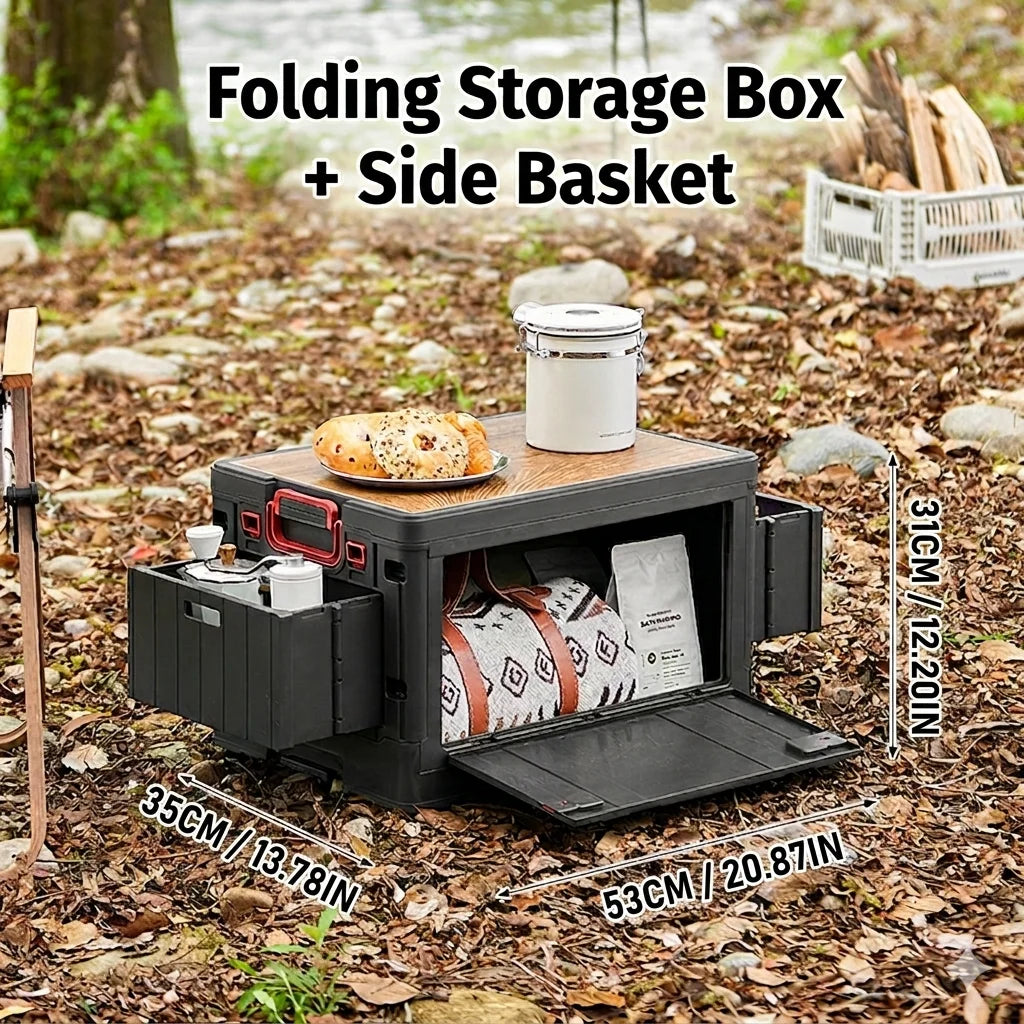 Japanese-Style Folding Storage Box with Wood Lid