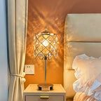 USB Charging AC Outlet Gold Crystal Diamond Grid Metal Bedside Nightstand Table Lamp – photo 4