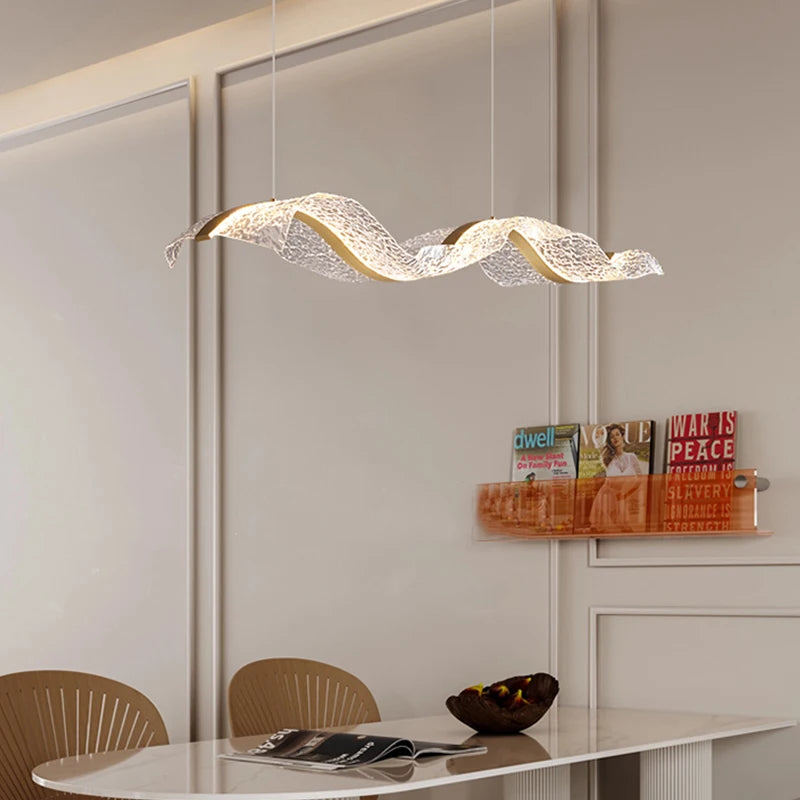 Nordic LED Long Wave Design Chandelier Pendant Light Dimmable with Remote – photo 3