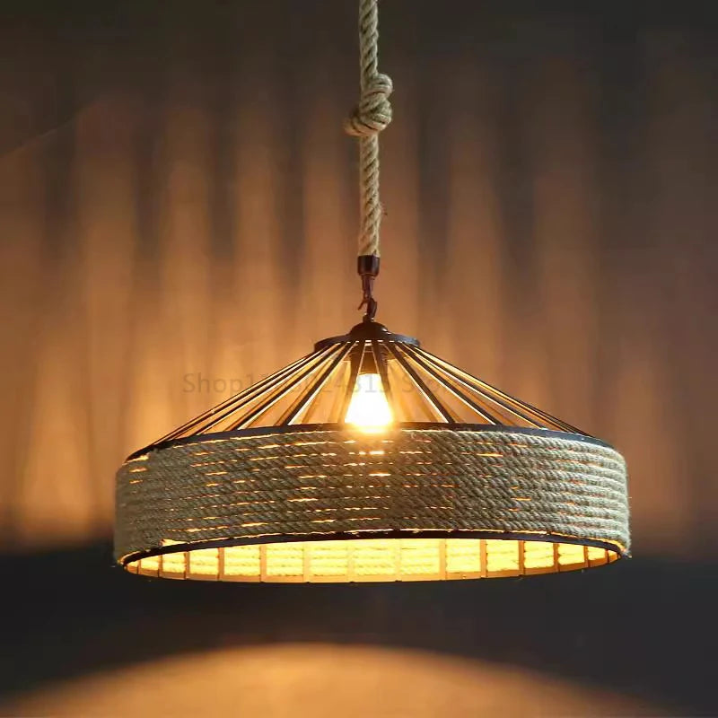 Classic Retro Industrial Hemp Rope Iron Pendant Chandelier Dining Room – photo 4