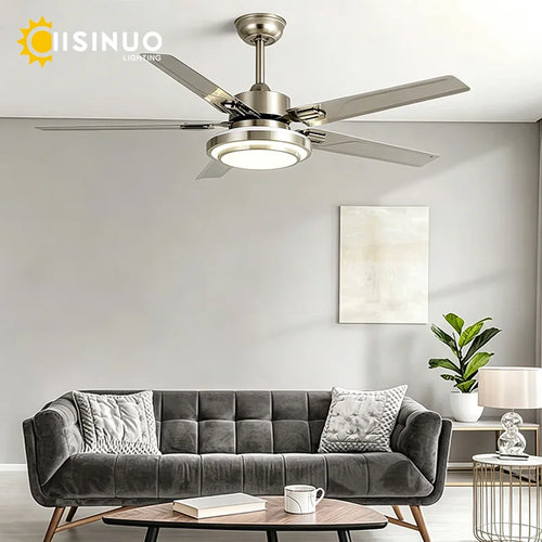 52-Inch Dimmable Satin Nickel DC Motor LED Ceiling Fan Light Living Room