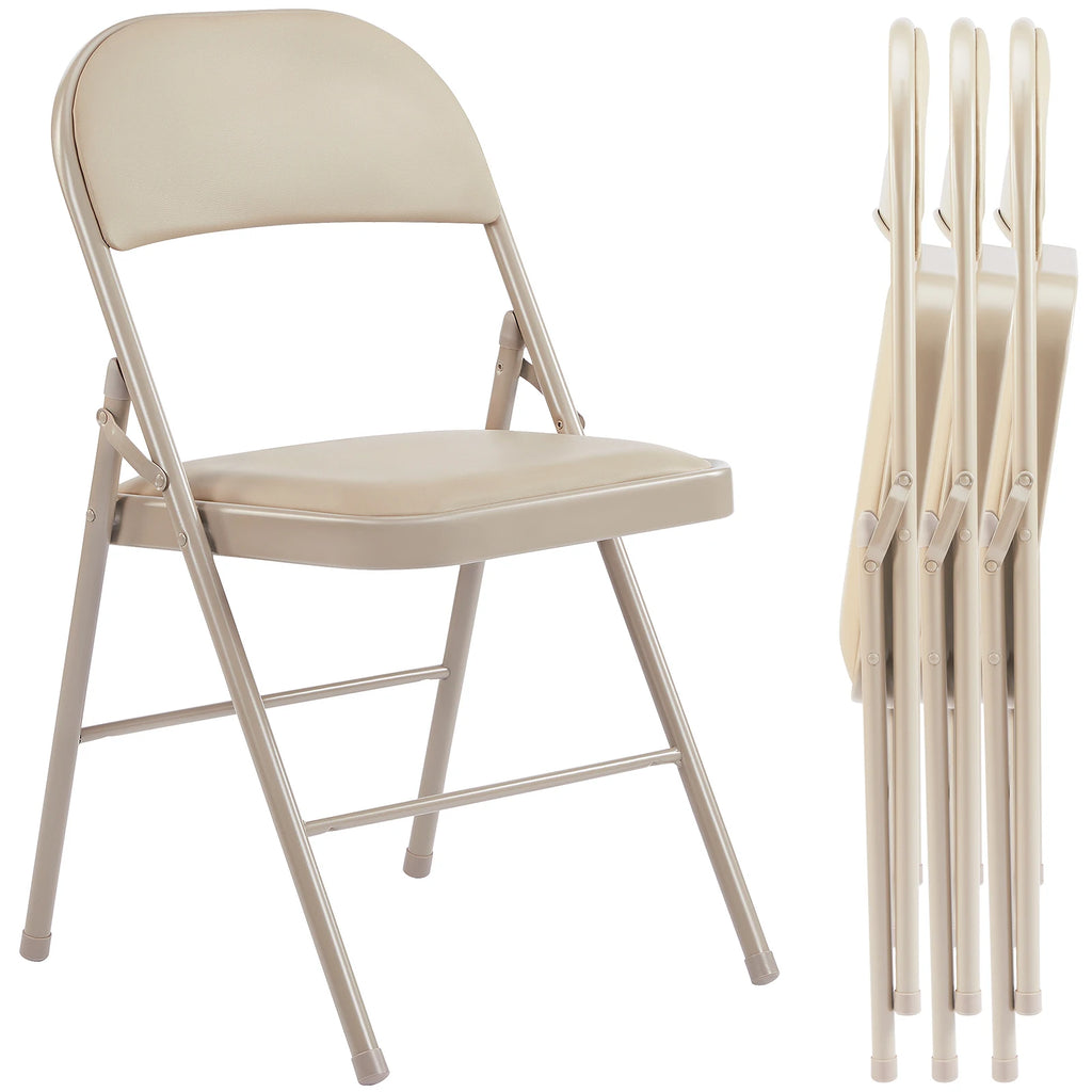 Foldable PU Leather Padded Metal Frame Dining Chair Set of 4 Outdoor Home Office