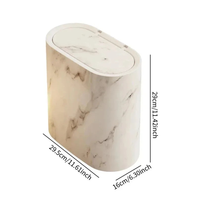 Nordic Marble-Style Slim Press-Top Trash Can