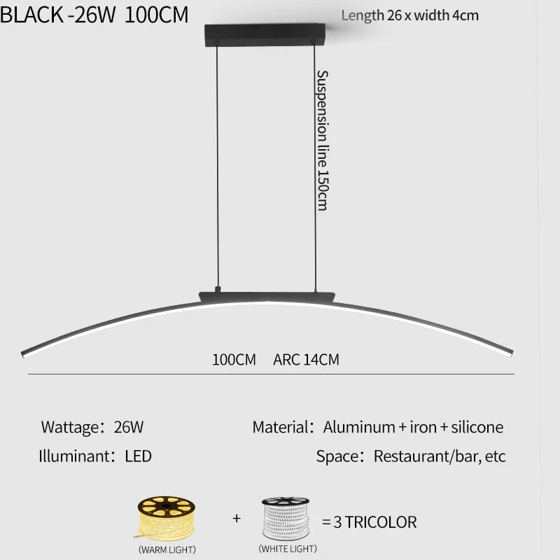 Contemporary Sleek LED Arc Adjustable Brightness Pendant Light with App Dimming – photo 30