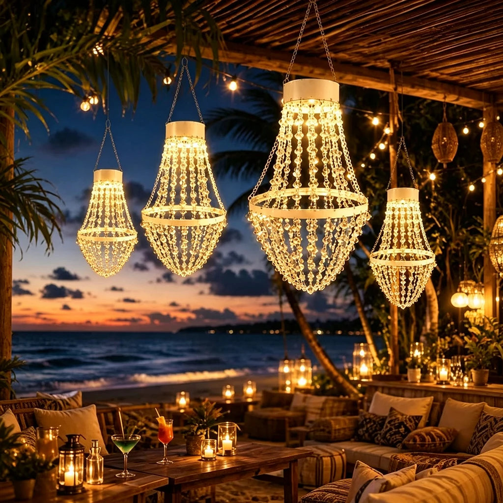 Solar Crystal Waterproof IP44 LED Hanging Chandelier Outdoor Patio Pergola Porch – photo 7