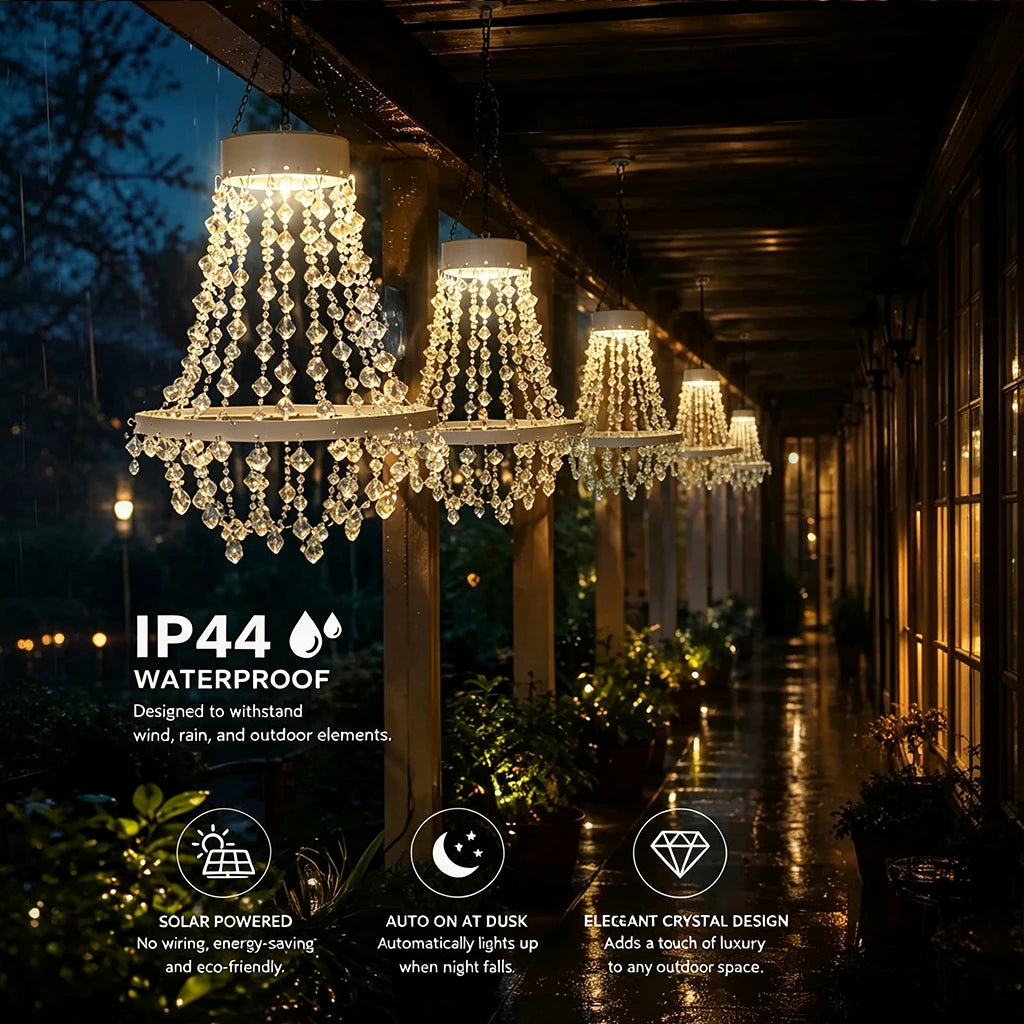 Solar Crystal Waterproof IP44 LED Hanging Chandelier Outdoor Patio Pergola Porch – photo 2