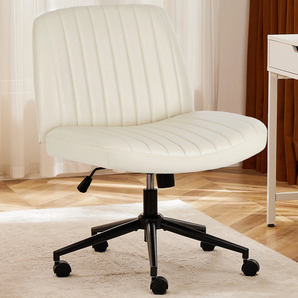 Height Adjustable PU Leather Armless Criss Cross Swivel Office Chair with Wheels