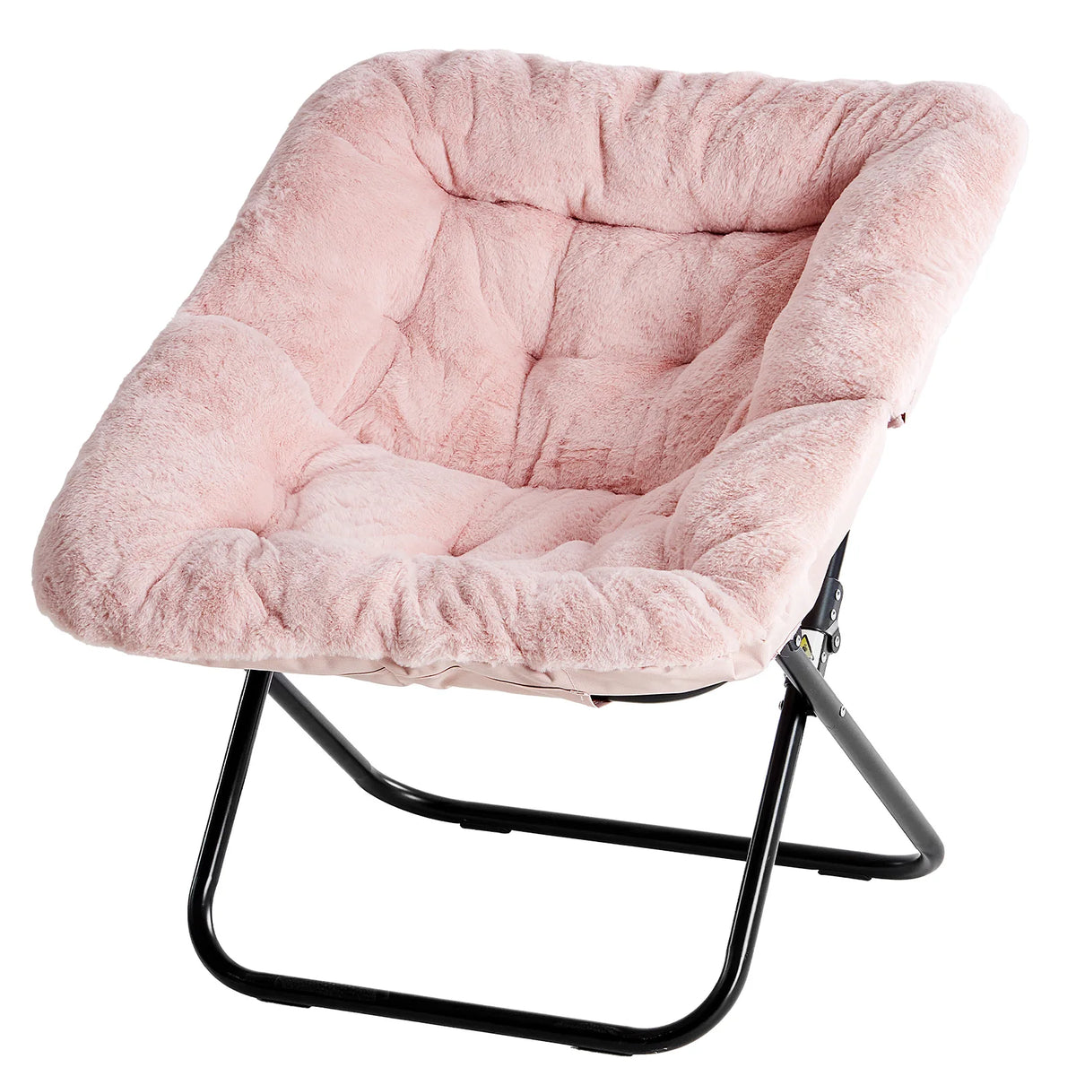 Foldable Faux Fur Padded Metal Frame Round Saucer Lounge Reading Chair Living Room