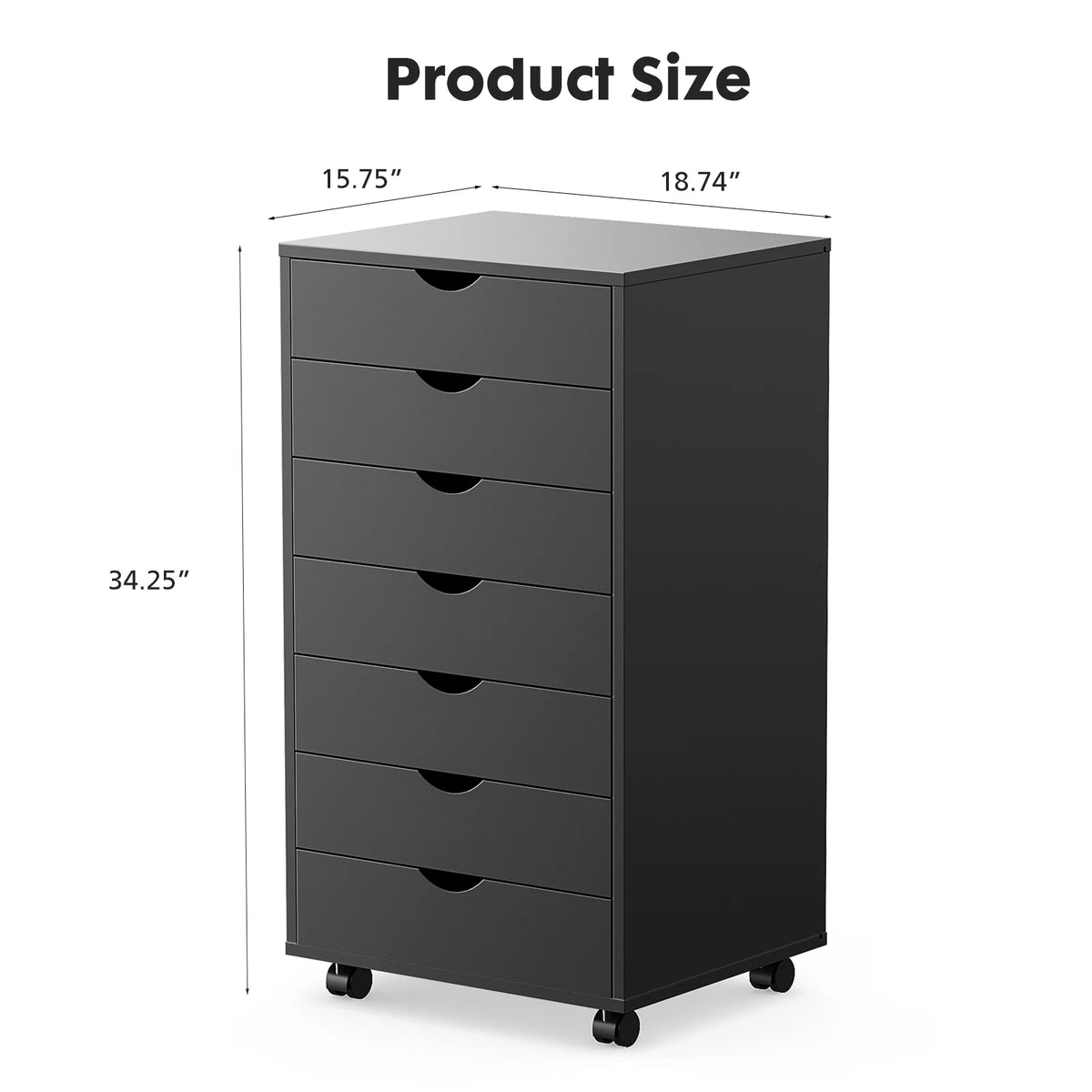 Modern Morocco Wood Rolling 7 Drawer Storage Chest Dresser Cabinet Wheels