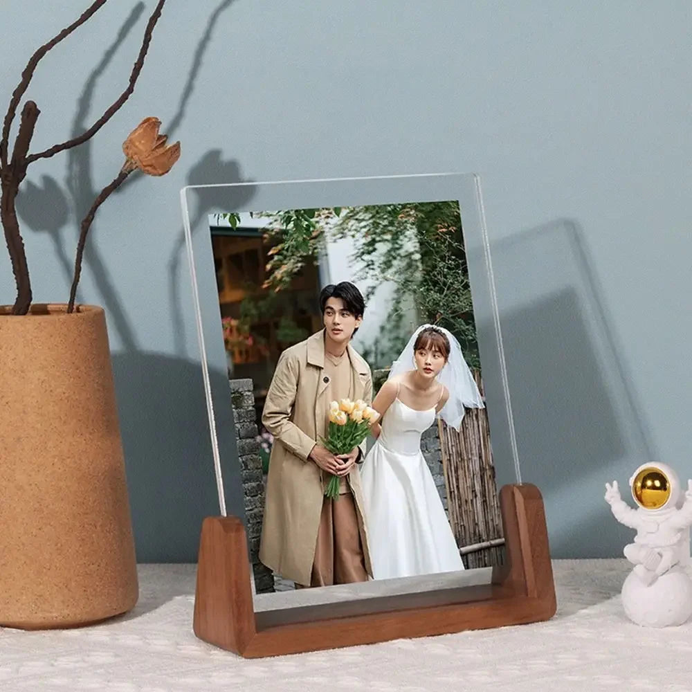 U-Shaped Acrylic and Wood Desktop Photo Frame
