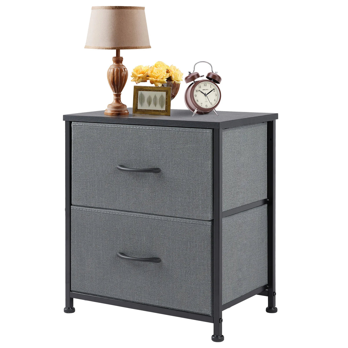 Modern Morocco Wood 2 Fabric Drawer Storage Nightstand Side Table Bedroom