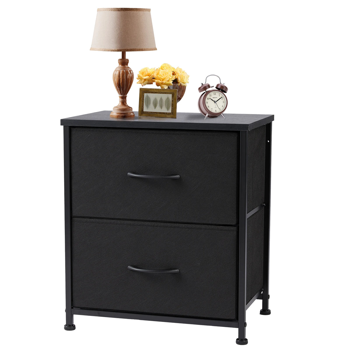 Modern Morocco Wood 2 Fabric Drawer Storage Nightstand Side Table Bedroom