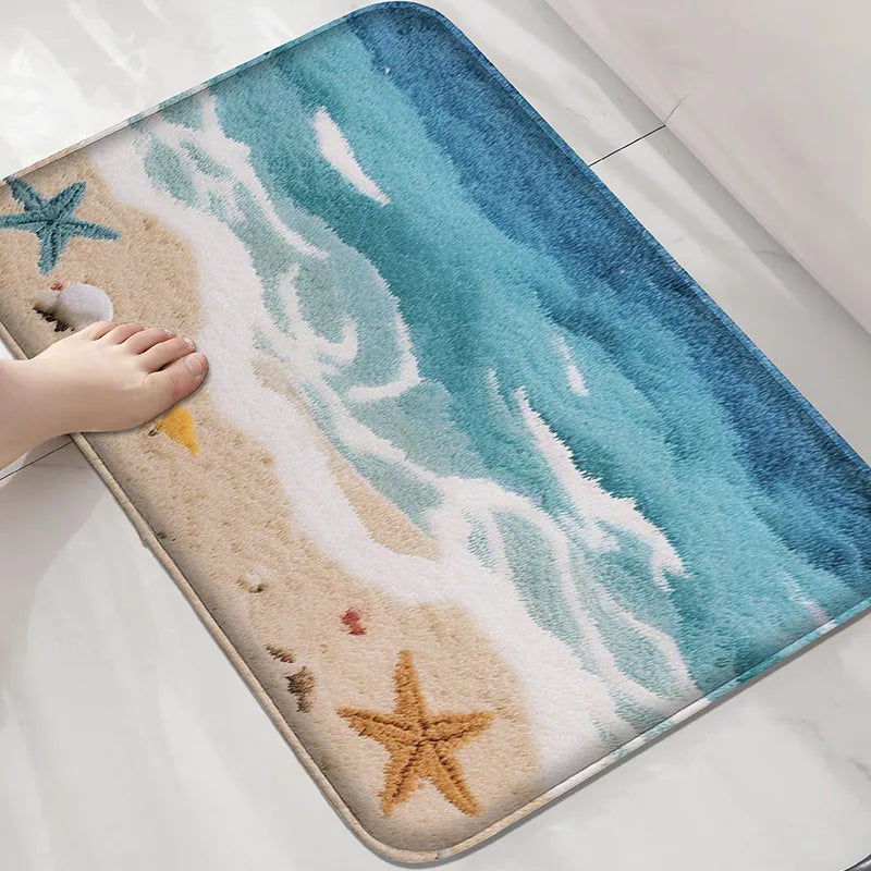 Coastal Absorbent Machine-Washable Bathroom Mat