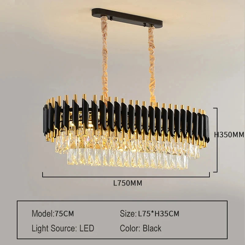 Luxury Black Gold Crystal Round LED Chandelier Pendant Light Tricolor