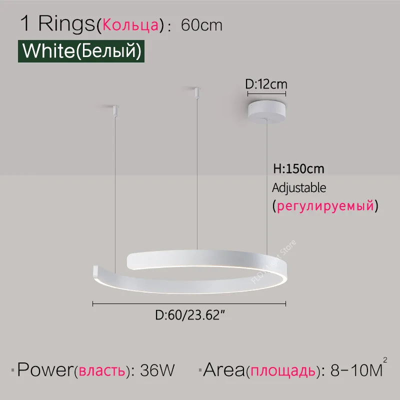 Dimmable Nordic Modern Round Ring LED Pendant Light Chandelier Living Room Bedroom – photo 14
