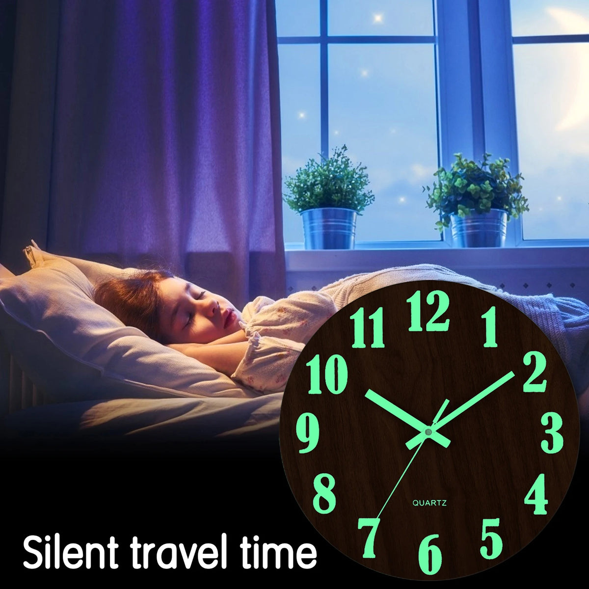 12-Inch Luminous Silent Wooden Wall Clock