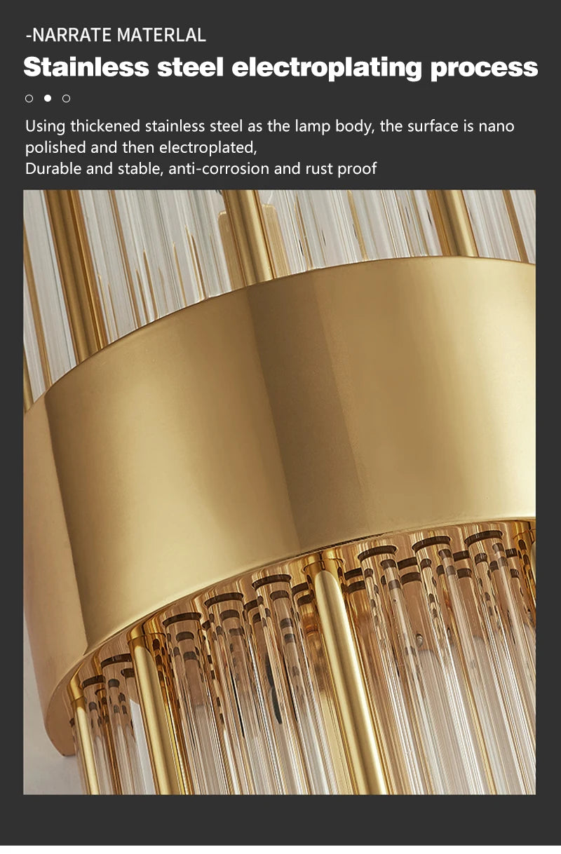 Nordic Luxury Crystal Stainless Steel Black Gold LED Wall Light – photo 5