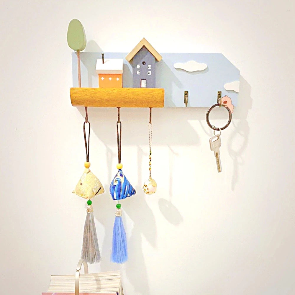 Decorative Wooden Wall Hooks and Storage Shelf