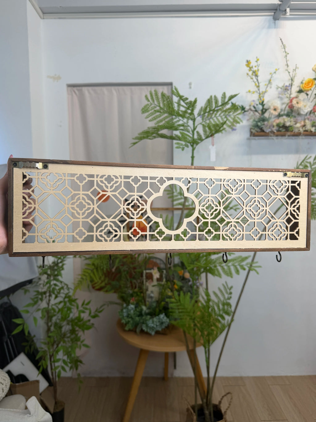 Decorative Wooden Wall Hooks and Storage Shelf