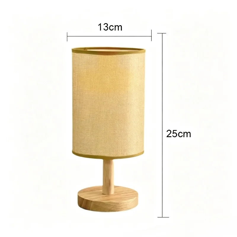Dimmable USB Fabric Lampshade Wood Chinese Style LED Bedside Table Lamp Bedroom – photo 7