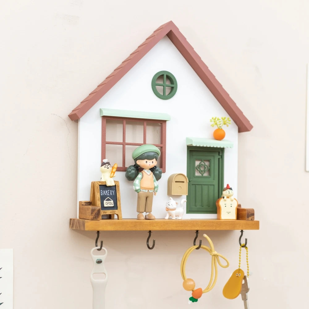 Decorative Wooden Wall Hooks and Storage Shelf
