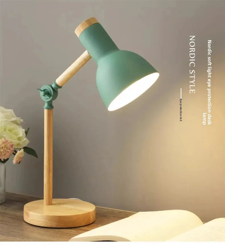 Adjustable Nordic Wooden LED Desk Lamp