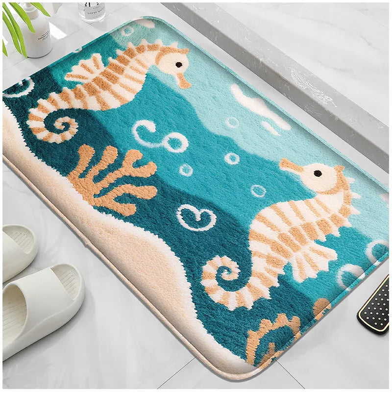 Coastal Absorbent Machine-Washable Bathroom Mat