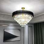 Luxury Black Gold Crystal Round LED Chandelier Pendant Light Tricolor