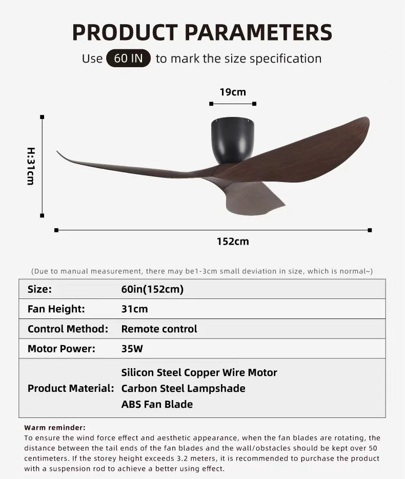 52-Inch 60-Inch Vintage Industrial DC Motor Ceiling Fan with Remote Control