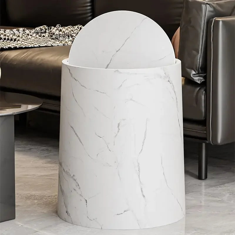 Marble-Texture Rolling-Cover Trash Can