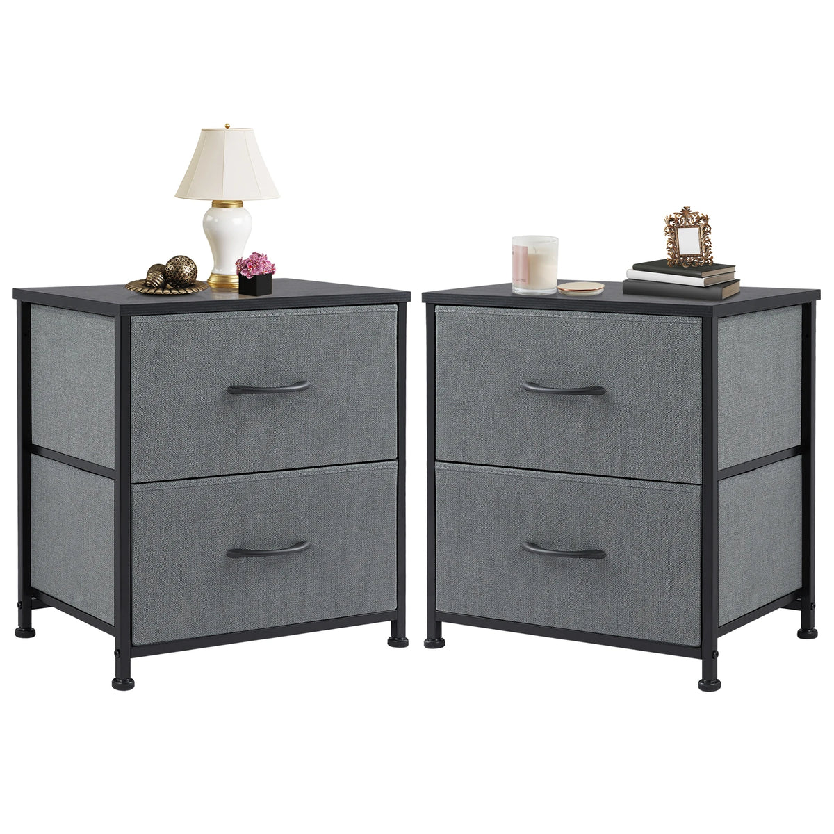 Modern Morocco Wood 2 Fabric Drawer Storage Nightstand Side Table Bedroom