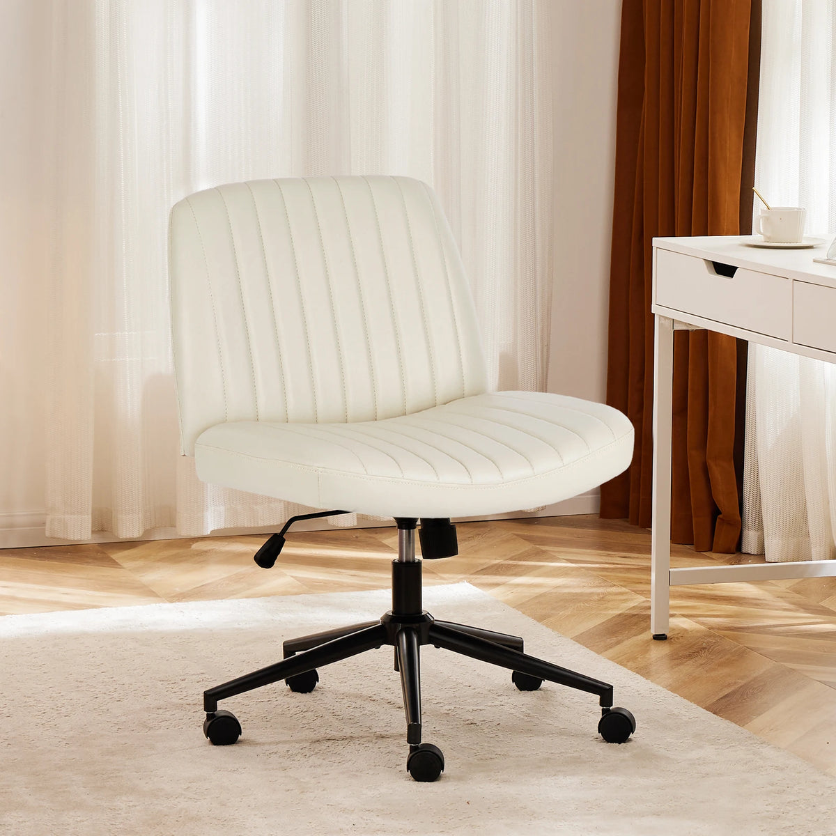 Height Adjustable PU Leather Armless Criss Cross Swivel Office Chair with Wheels