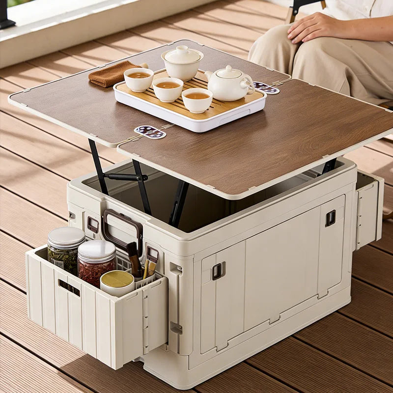 Japanese-Style Folding Storage Box with Wood Lid