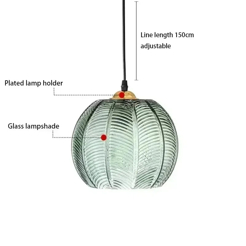 Nordic Striped Green Glass E27 Pendant Light Decorative Dining Room – photo 13