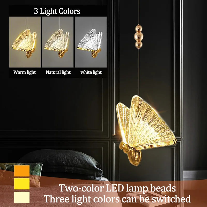 Nordic Butterfly LED Pendant Light Tricolor Golden Silver Hanging Lamp – photo 2