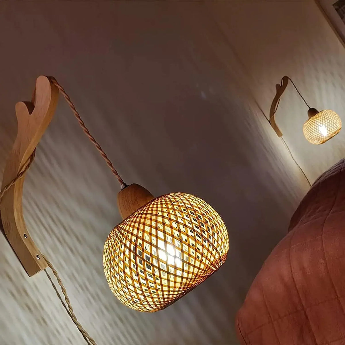 Handwoven Bamboo and Rattan E27 Wall Sconce