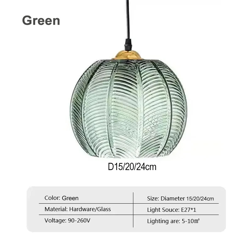 Nordic Striped Green Glass E27 Pendant Light Decorative Dining Room – photo 14