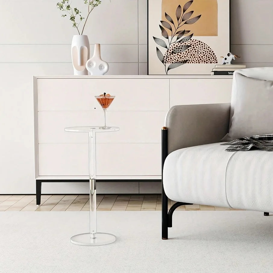 Transparent Acrylic Round Foldable Space Saving Side Coffee Table Living Room