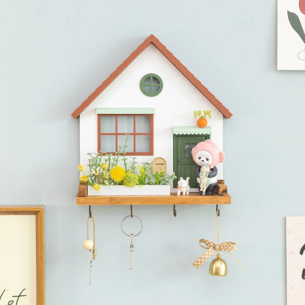 Decorative Wooden Wall Hooks and Storage Shelf