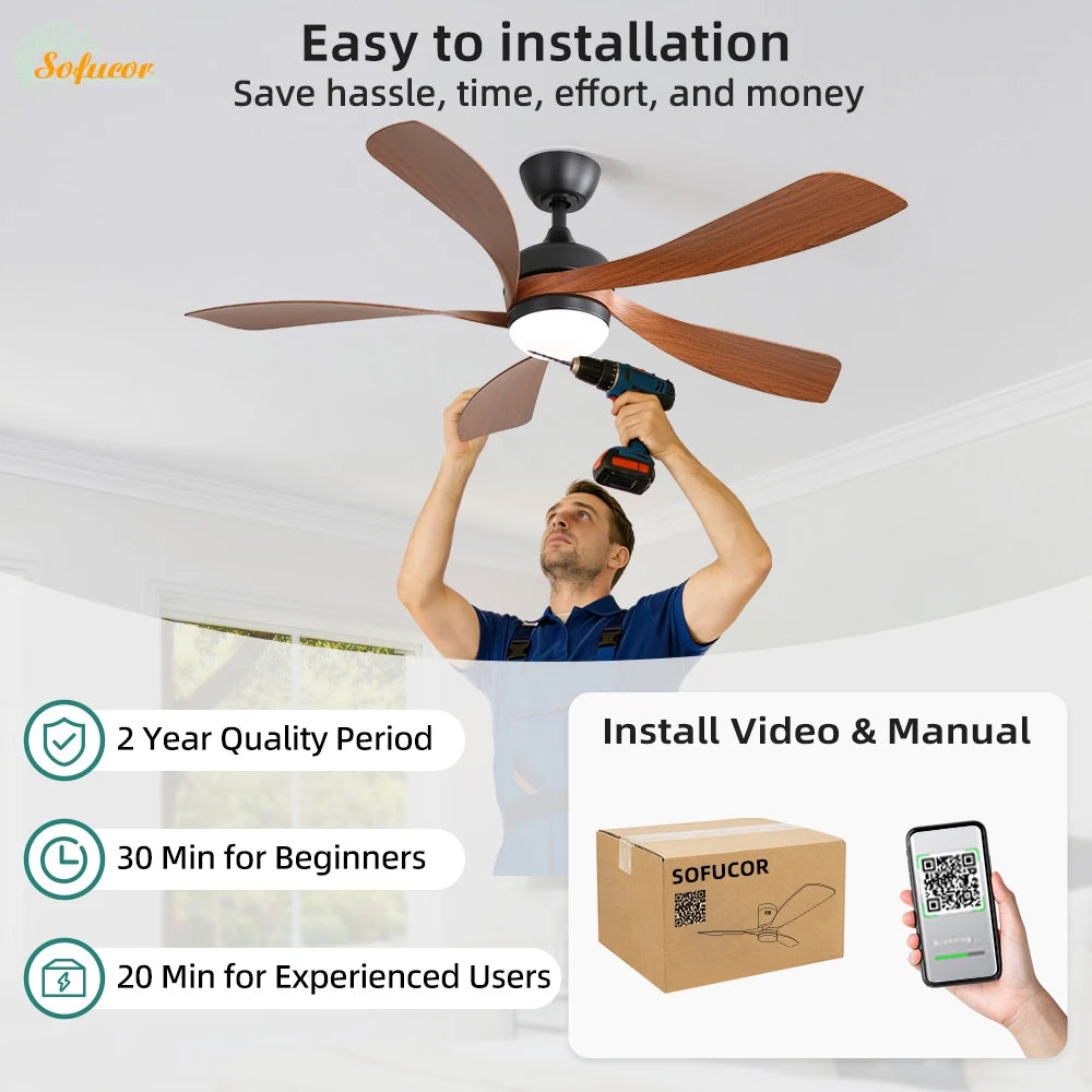 52-Inch Modern 5-Blade High Wind Speed DC Motor LED Ceiling Fan with Remote Control – photo 5