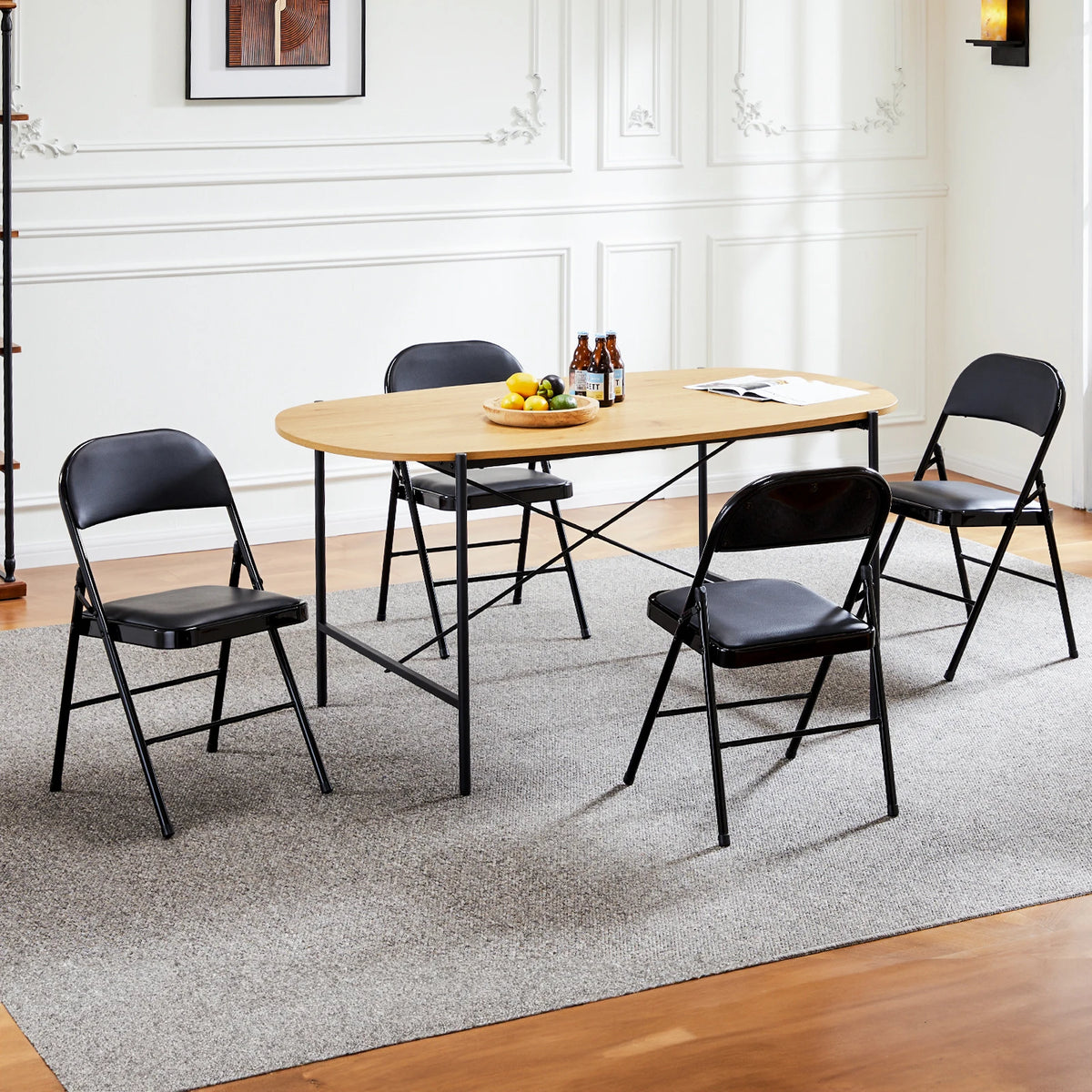 Foldable PU Leather Padded Metal Frame Dining Chair Set of 4 Outdoor Home Office