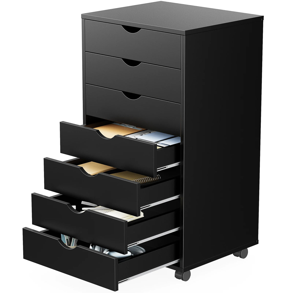 Modern Morocco Wood Rolling 7 Drawer Storage Chest Dresser Cabinet Wheels