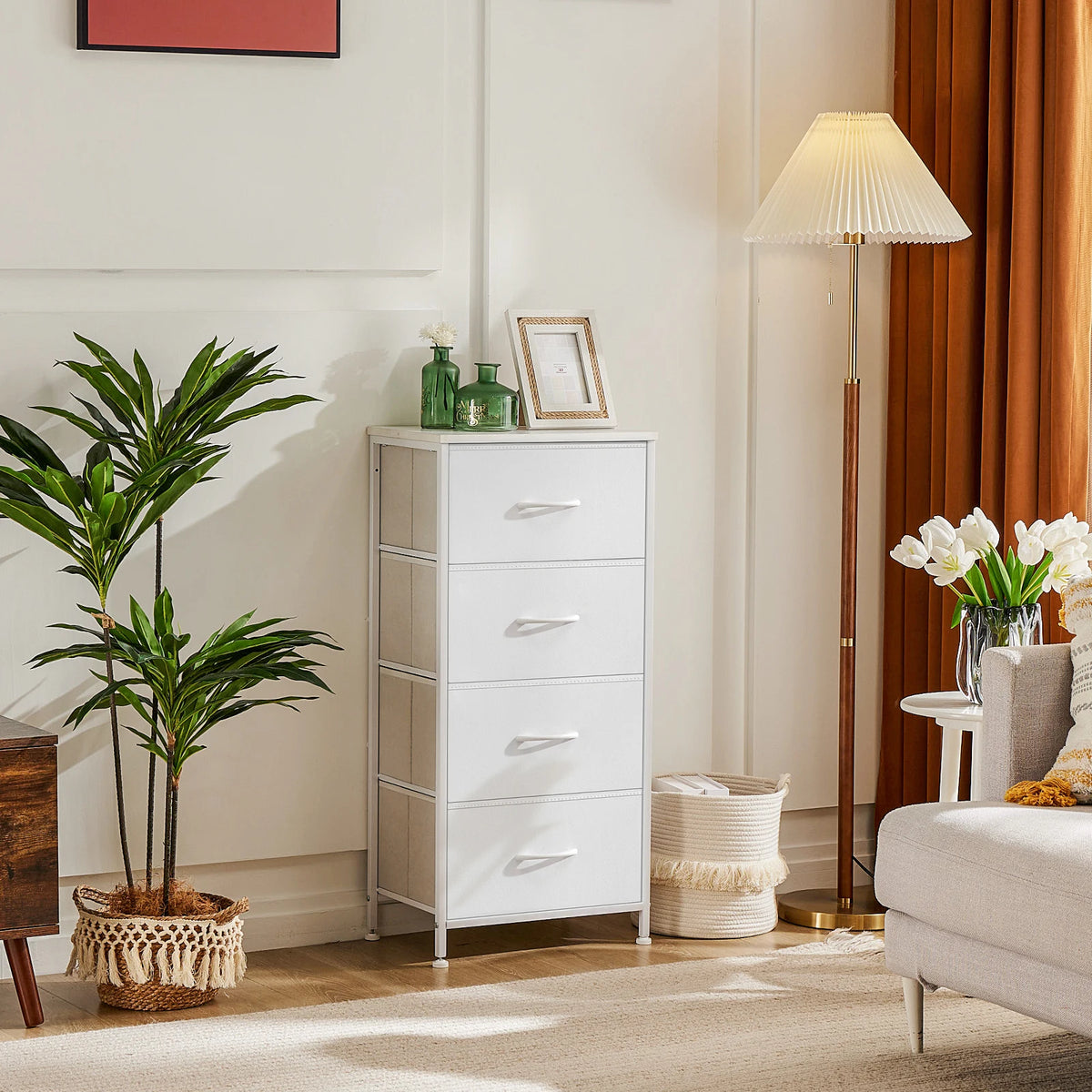 Steel Frame 4 Fabric Drawers Nightstand Wardrobe Closet Storage Cabinet Bedroom