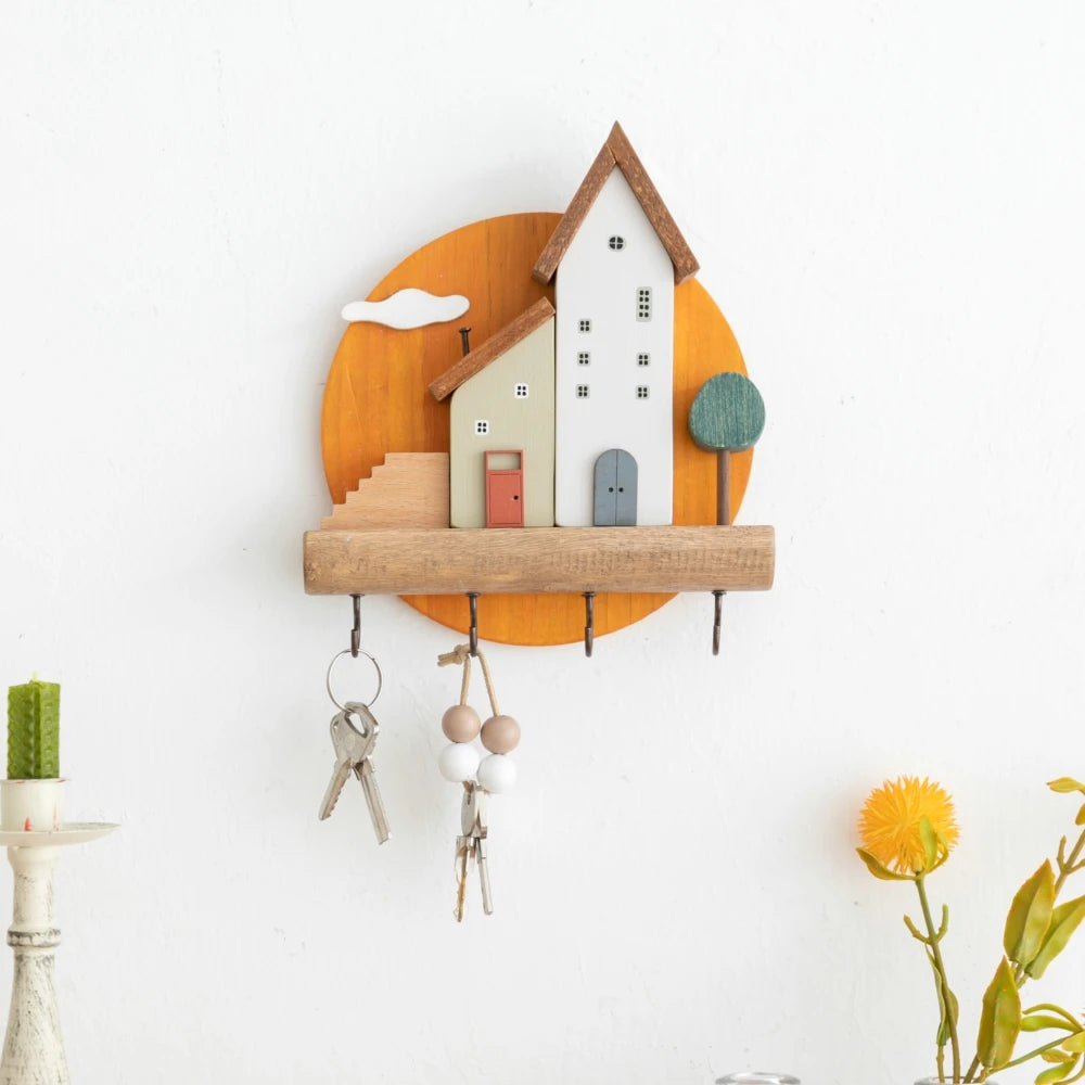 Decorative Wooden Wall Hooks and Storage Shelf