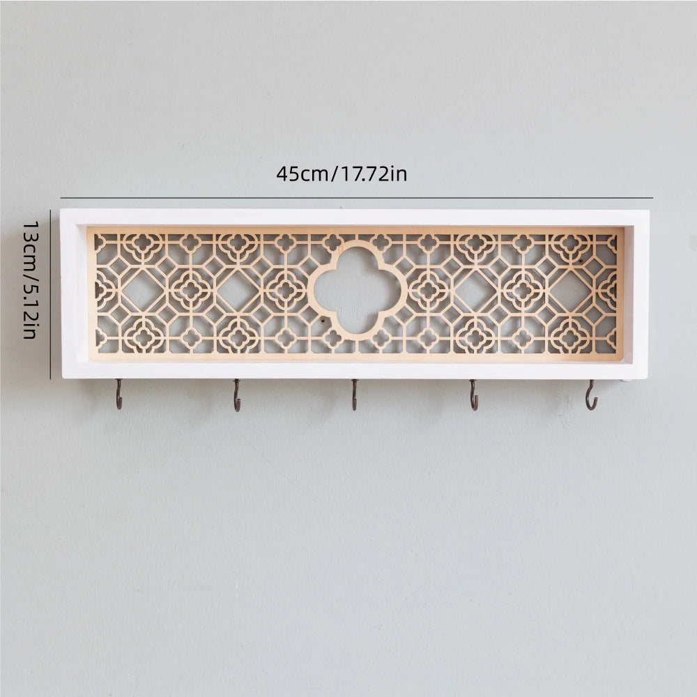 Decorative Wooden Wall Hooks and Storage Shelf