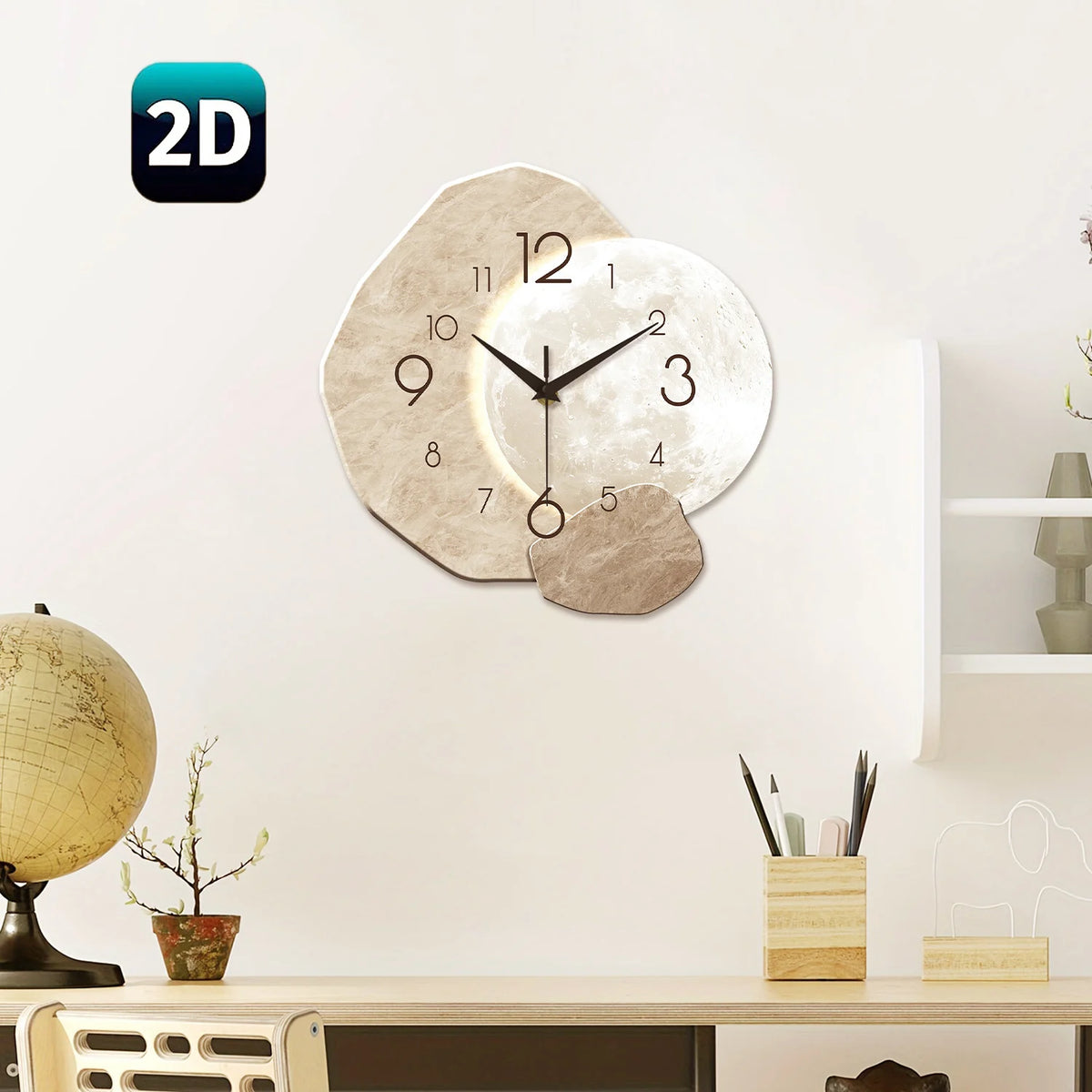 Wooden Moon Silent Quartz Wall Clock
