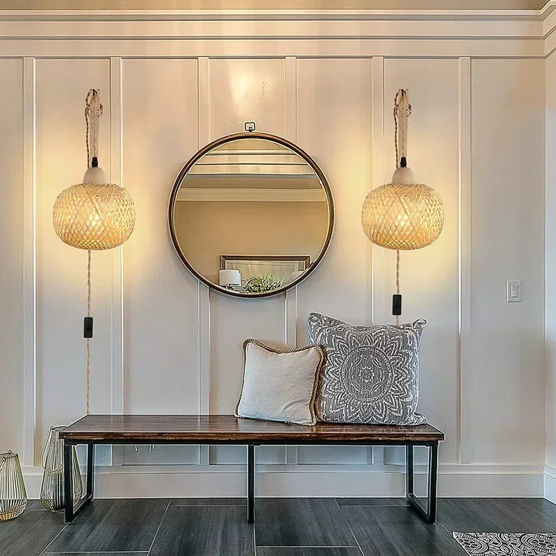 Handwoven Bamboo and Rattan E27 Wall Sconce