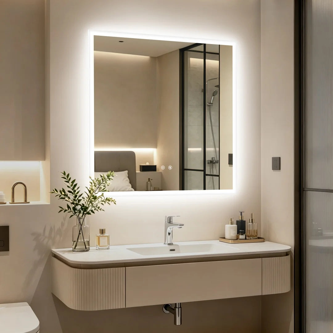 Touch Sensor Dimmable Square Aluminum Frame Anti Fog Waterproof LED Vanity Wall Mirror Bathroom – photo 9